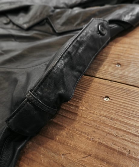 80s-90s Black All Leather Trench coat