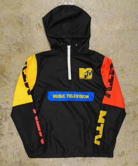 "MTV" 黒 マルチプリント ナイロンアノラック / size L