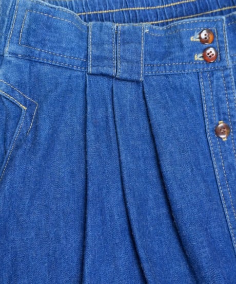 90s Button-Front Denim Pleated Skirt