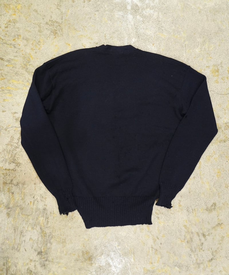 50-60s Vネック レタードセーター 紺×黄色 長リブ / size XL程度 | end