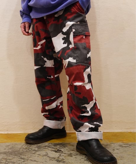 Red×Black×White Camouflage Cargo Pants