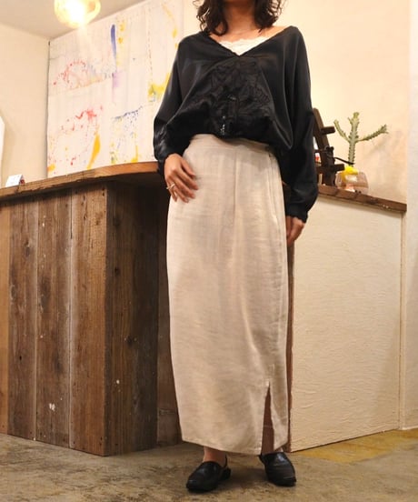 90s Linen Side Slit Skirt
