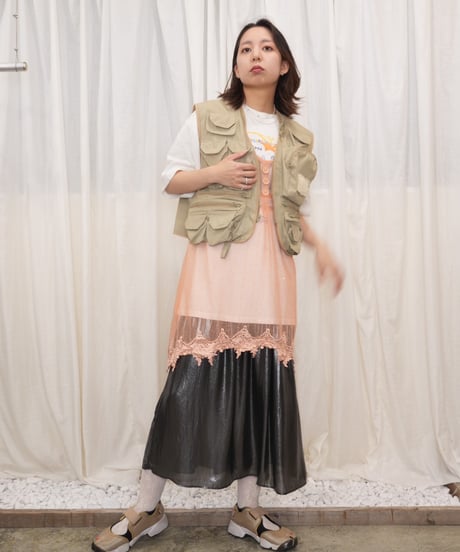 Dark Silver Metallic Gathered Midi Skirt