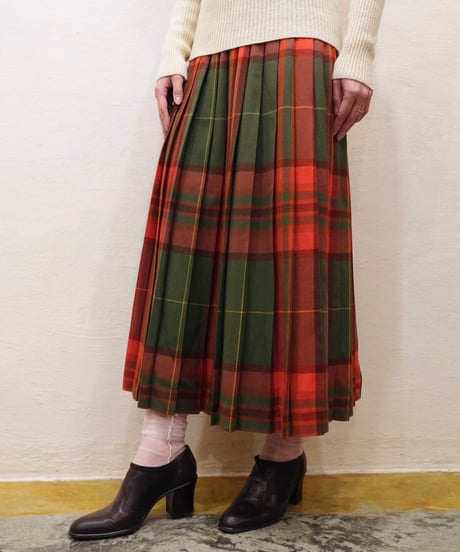 70s-80s Checked Wool Pleated Skirt
