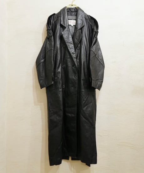 80s-90s Black All Leather Trench coat