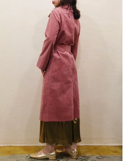Fake Suede Leather Long Coat