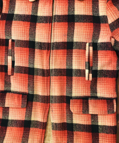 50-60s Red base check Wool Long type Sport jacket
