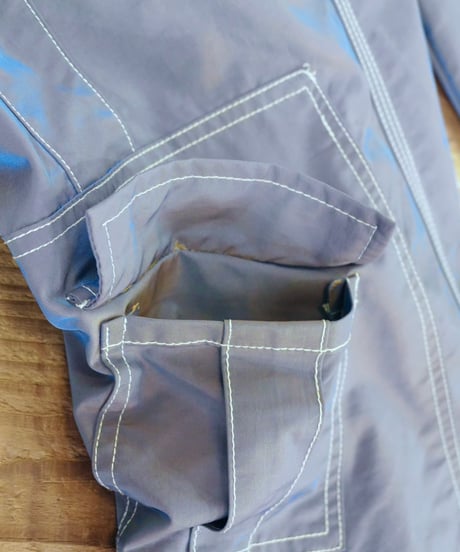 Metallic Blue Flare Cargo Pants