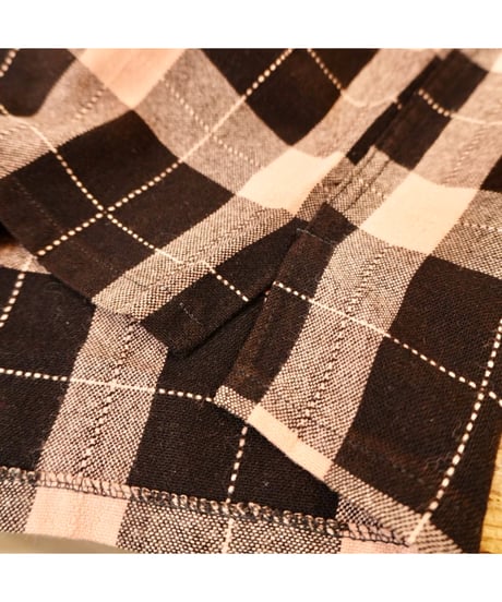 50s Black × Pink check Open collar Wool shirt / size M程度