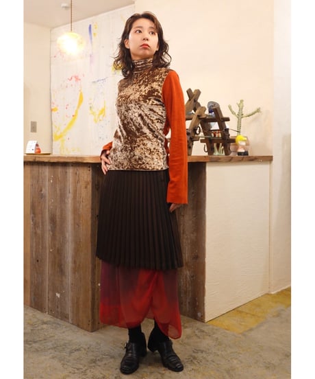 Mixed Fabric Stand Collar Top