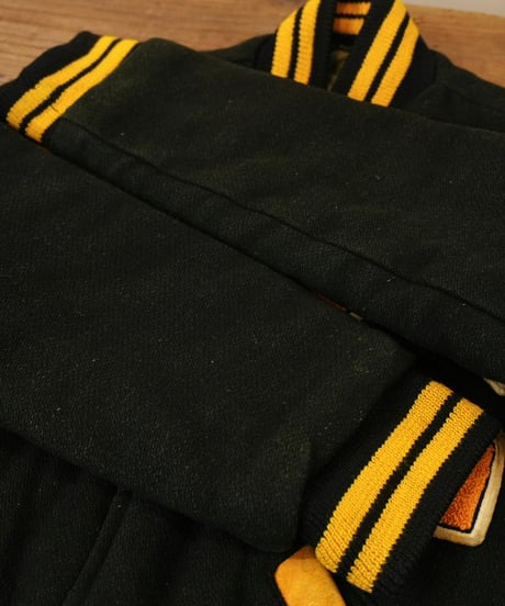 70's 黒×黄色 ウール×レザー スタジャン / size 36程度