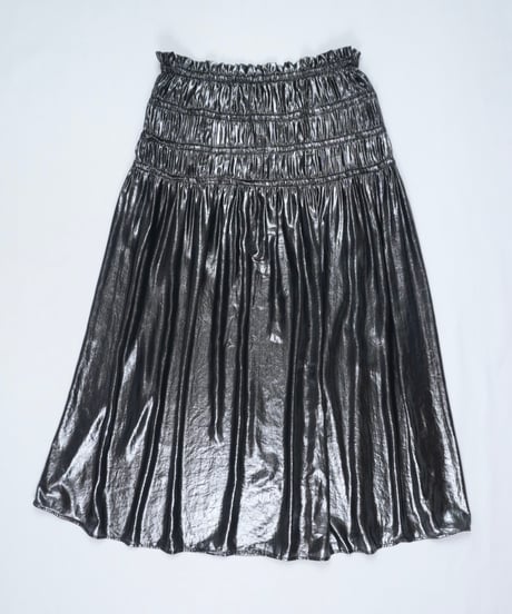Dark Silver Metallic Gathered Midi Skirt