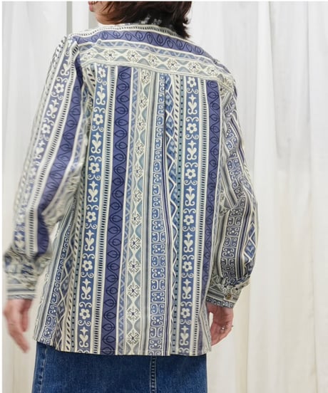 90s Stand collar retro all-over print shirt