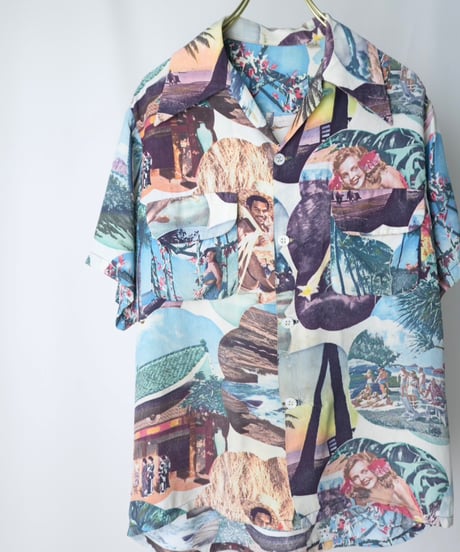 40's "MAIDEN" Picture Print Aloha Shirt