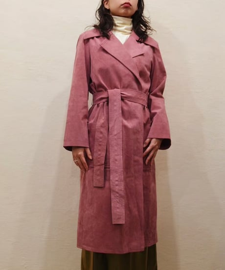 Fake Suede Leather Long Coat