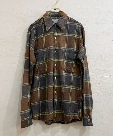 70s Open-collar checked flannel shirt / size S
