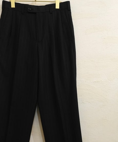 Black Striped Two-Pleated Slacks