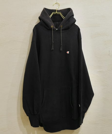 90s 『Champion』 "REVERSE WEAVE" スウェットパーカー 黒 無地 目付き / size XXL