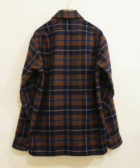 70’s 『Pendleton』 茶色チェック 開襟 ウールシャツ / size S