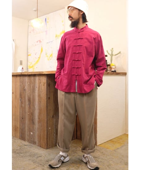 Wine red long sleeve Chinese shirt