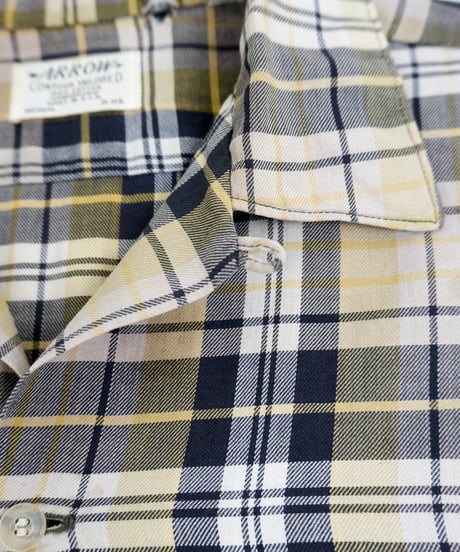 60s "ARROW" Open-collar cotton check shirt / size M