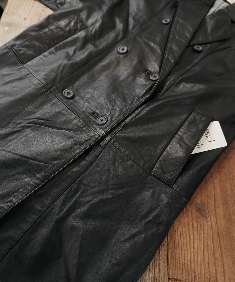 80s-90s Black All leather Trench coat | end of