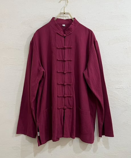 Wine red long sleeve Chinese shirt
