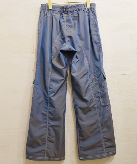 Metallic Blue Flare Cargo Pants