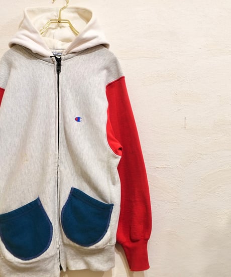 90s 『Champion』 "REVERSE WEAVE" Crazy Pattern Custom Full Zip Sweat HoodieHoodie / size XL