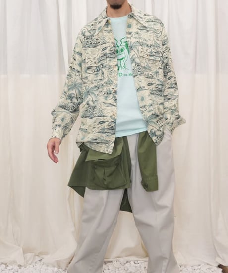 40s Long-sleeve Cotton Aloha Shirt