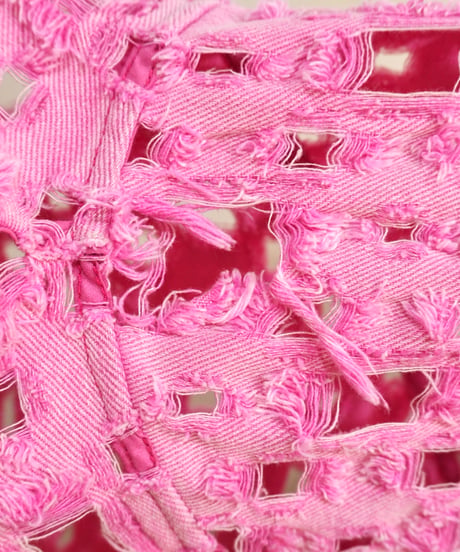 Pink Denim Damage Tops