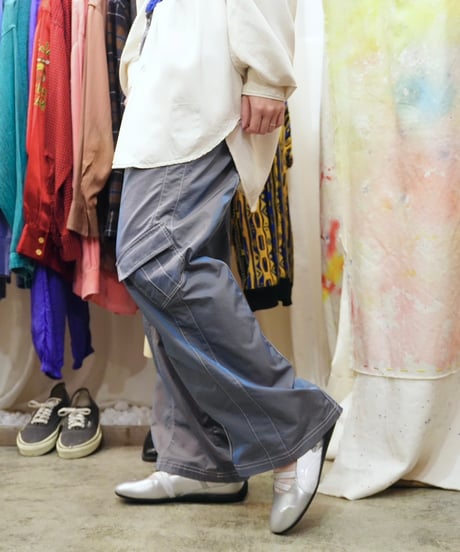 Metallic Blue Flare Cargo Pants
