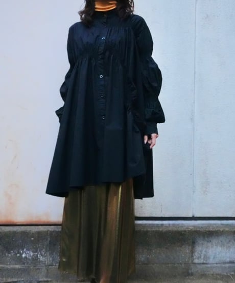 Shirred Asymmetrical Shirt Dress