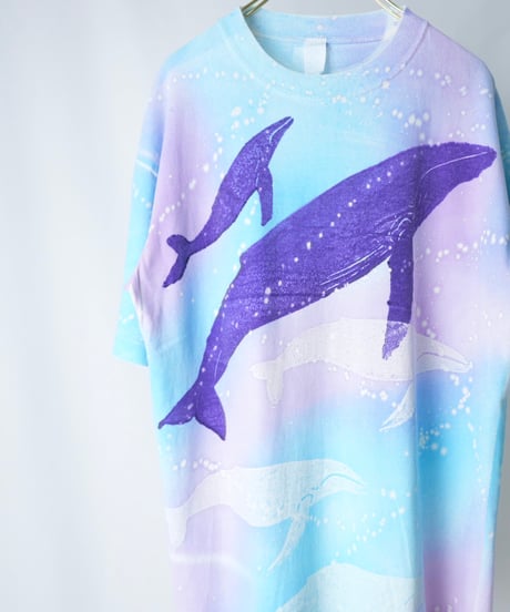 90s Whale Art Tie-Dye T-Shirt Made in USA / size L