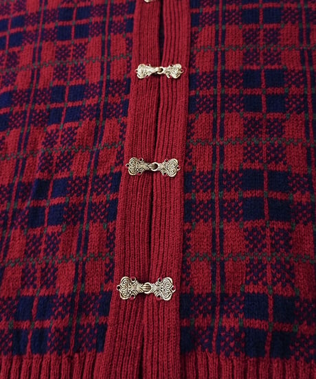 70s-80s Cherry Red Checkered Nordic Cardigan