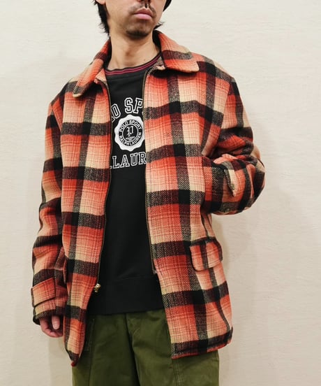 50-60s Red base check Wool Long type Sport jacket