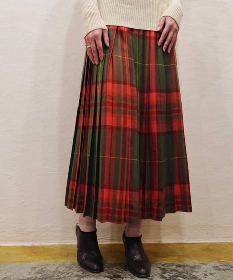 70s-80s Checked Wool Pleated Skirt