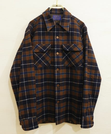 70’s 『Pendleton』 茶色チェック 開襟 ウールシャツ / size S