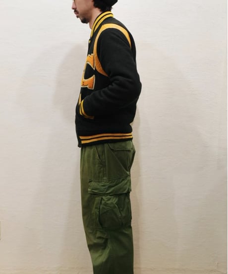 70's 黒×黄色 ウール×レザー スタジャン / size 36程度