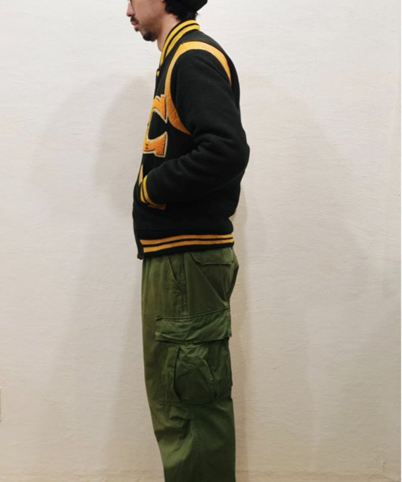 70's 黒×黄色 ウール×レザー スタジャン / size 36程度 | end of mAnTh