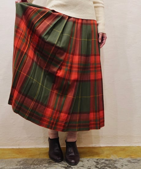 70s-80s Checked Wool Pleated Skirt