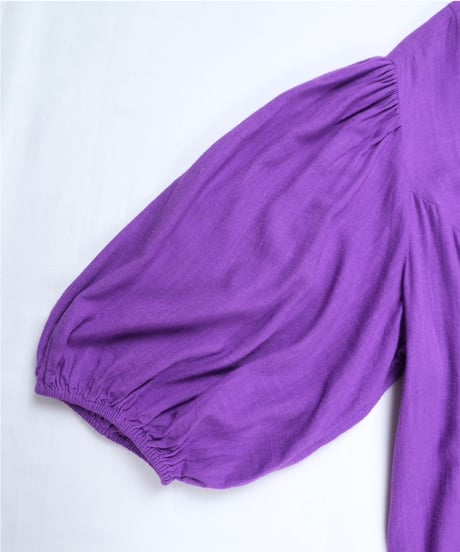 Purple Button Front Puff Sleeve Dress