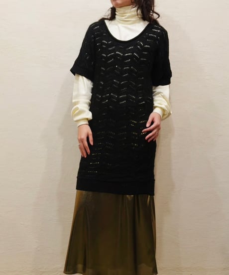 90s Openwork Short-sleeved Knit Dress