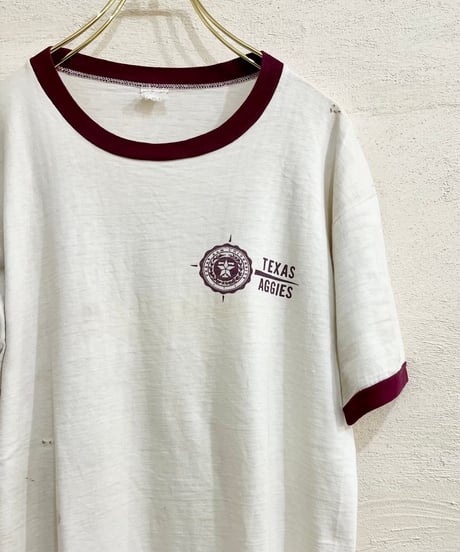 60s Champion Productsタグ “TEXAS AGGIES”リンガーTシャツ / size L