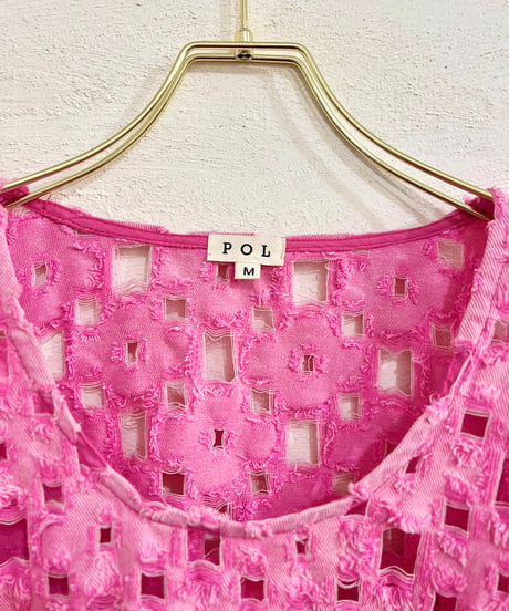 Pink Denim Damage Tops