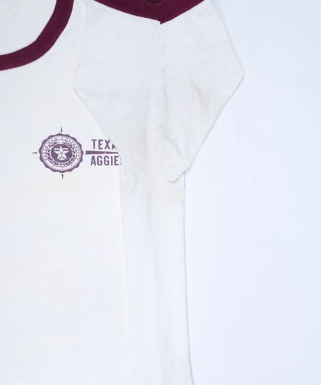 60-70s "Champion Products Tag" Texas A&M Compass Logo Ringer T-Shirt / size L