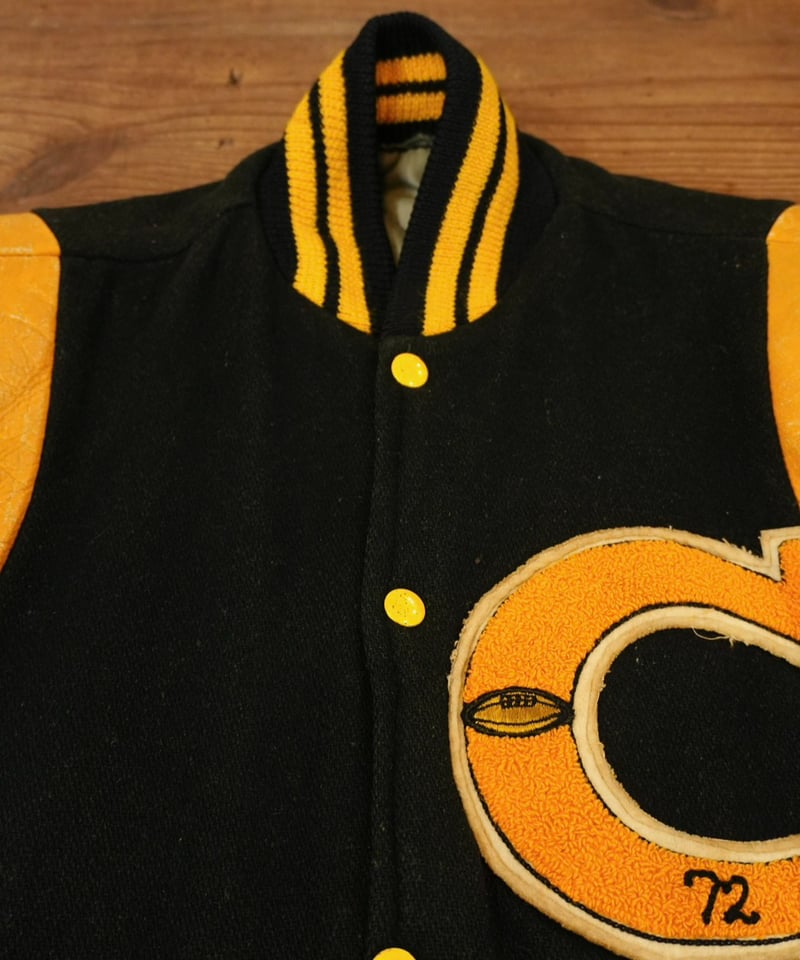 70's 黒×黄色 ウール×レザー スタジャン / size 36程度 | end of mAnTh