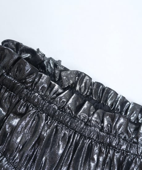 Dark Silver Metallic Gathered Midi Skirt