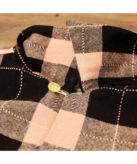50s Black × Pink check Open collar Wool shirt / size M程度