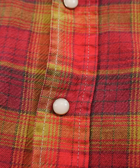 60s 『Wrangler』 Red-based check western shirt / size 16½